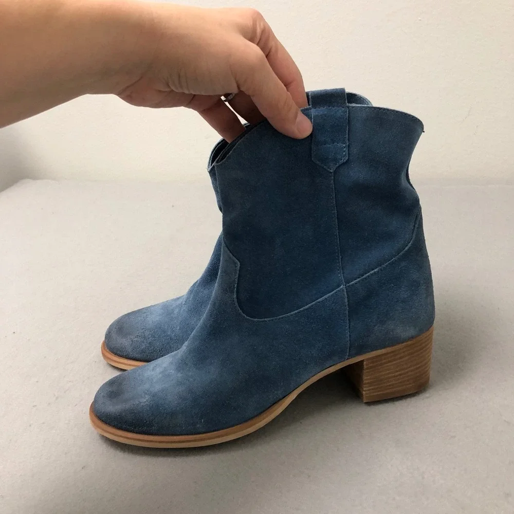 Sundance Suede Ankle Boots Women 38 Blue Western Stacked‎ Block Heel Albania